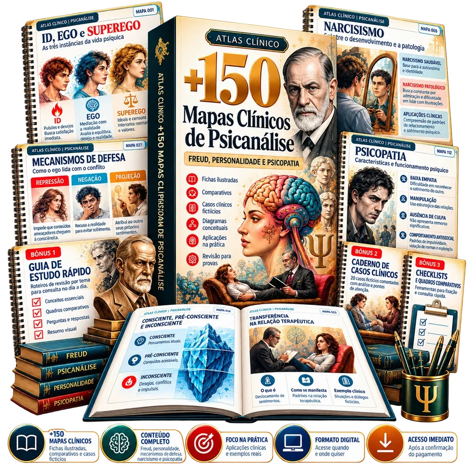 Mockup principal do Atlas Clínico — +150 Mapas Clínicos de Psicanálise